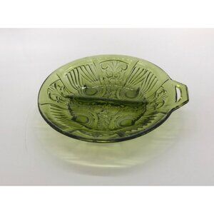 Vtg MCM Indiana Glass Avacado Green "Killarney" Divided Trinket/Nut Dish/Ashtray